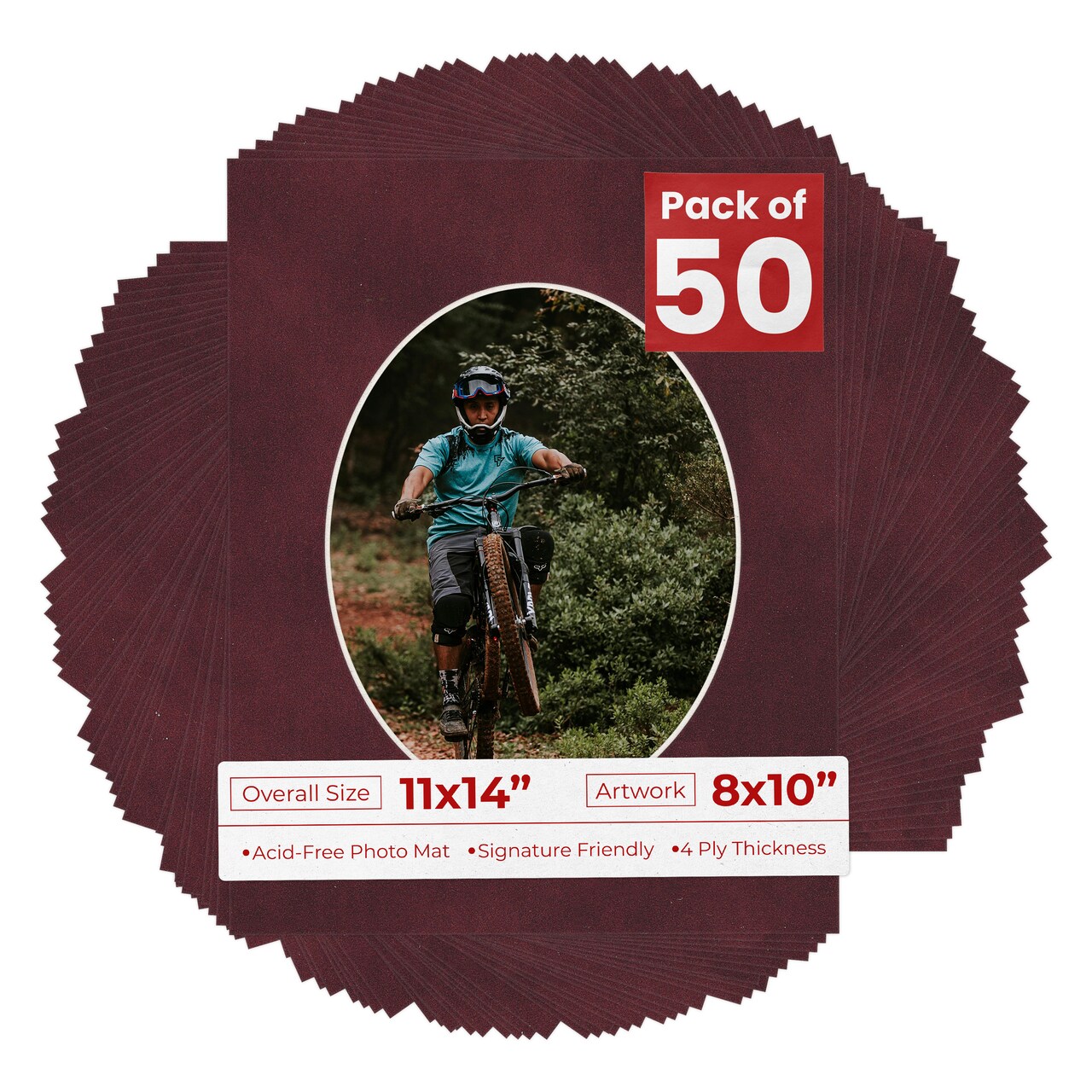 Dark Red Suede Mat Board for 11x14 Frames - Oval Opening for 8x10 Photos